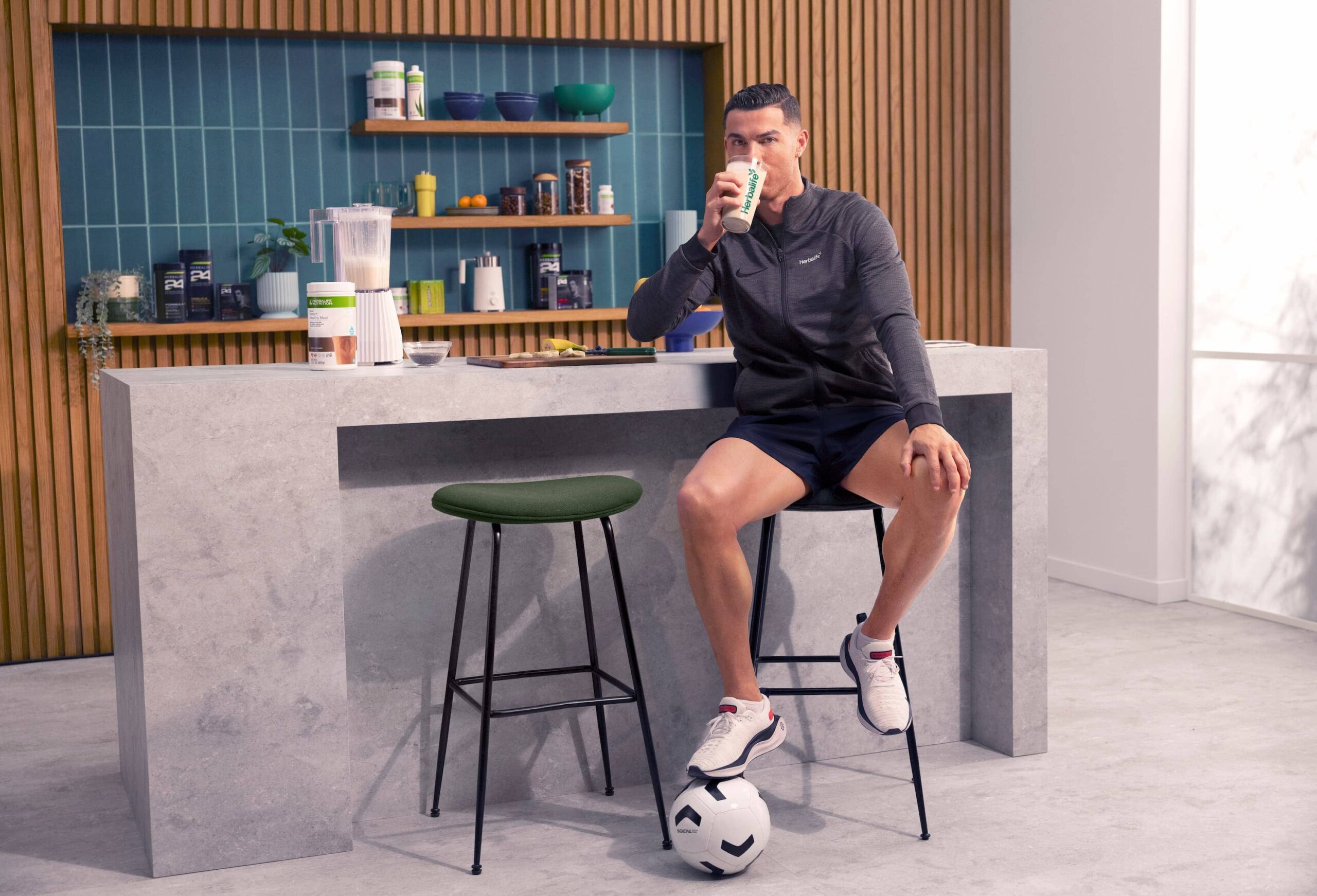 Cristiano Ronaldo drinking shake in kitchen (1)